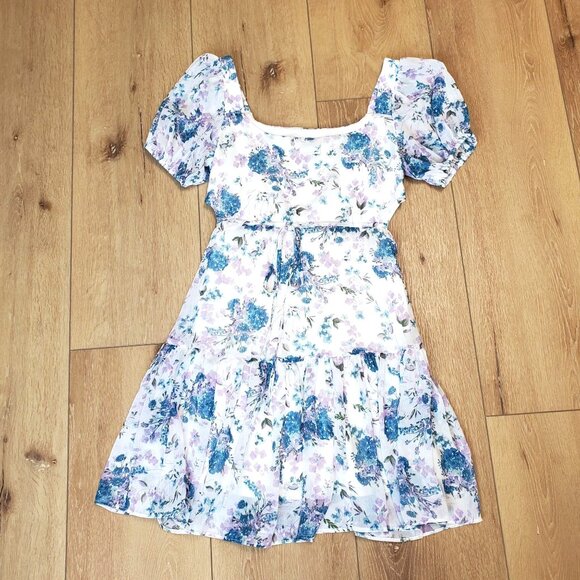 Taylor Womens Dress Size 2 Summer Sundress Floral Cut Out Cottage Ruffle White - Picture 2 of 12